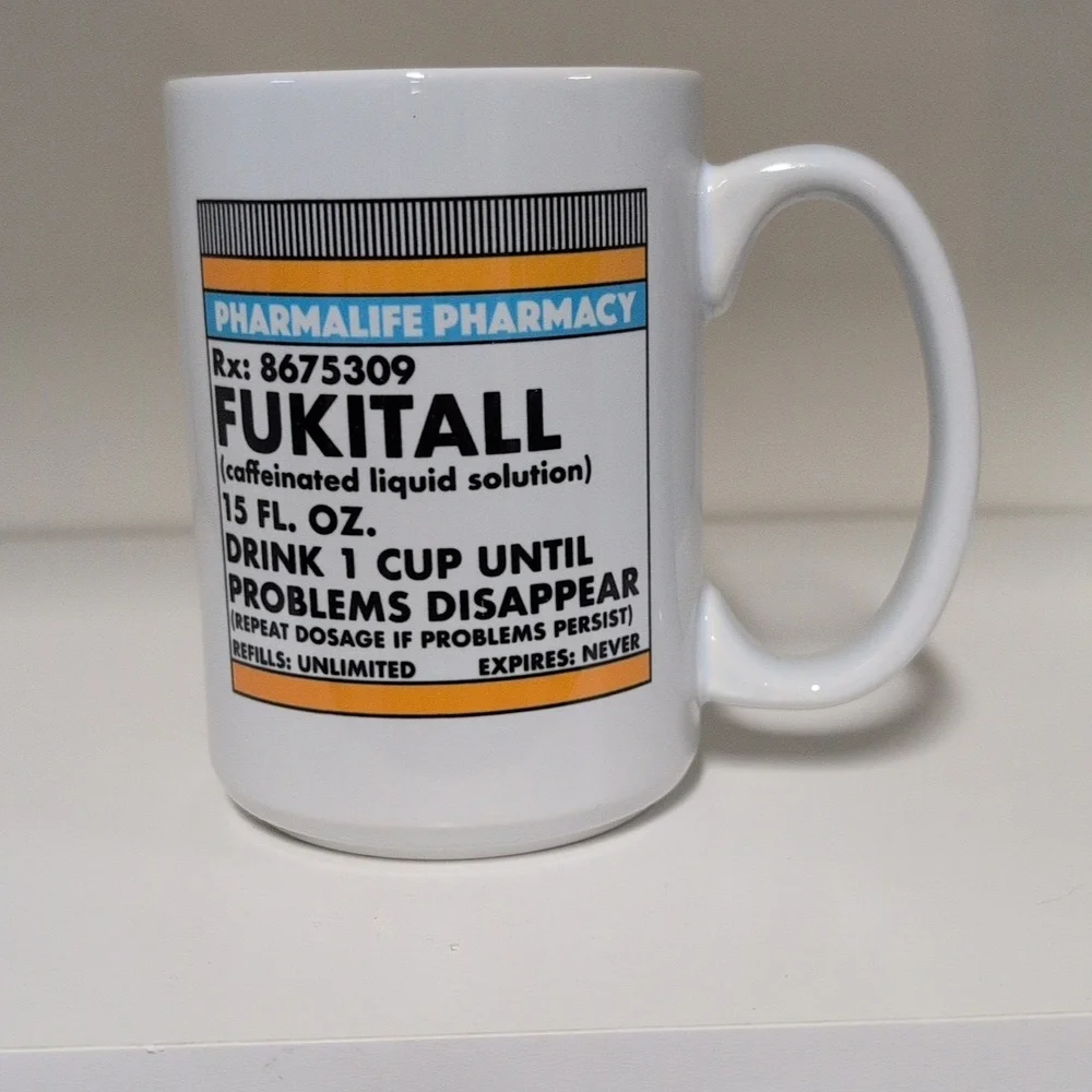 PHARMALIFE PHARMACY 'FUKITALL' White Ceramic Coffee Mug